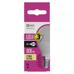   EMOS Classic LED izzó kisgömb E14 7,3W 806lm meleg fehér ZQ1230
