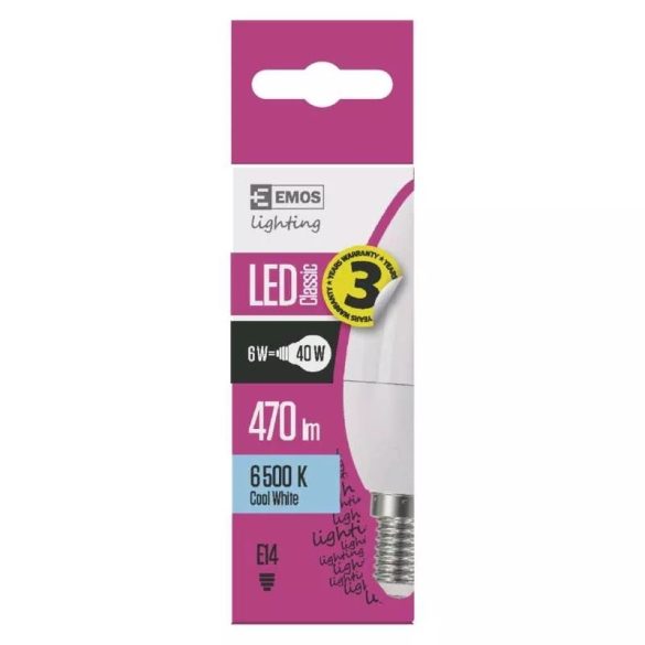 EMOS Classic LED izzó gyertya E14 6W 470lm hideg fehér ZQ3222