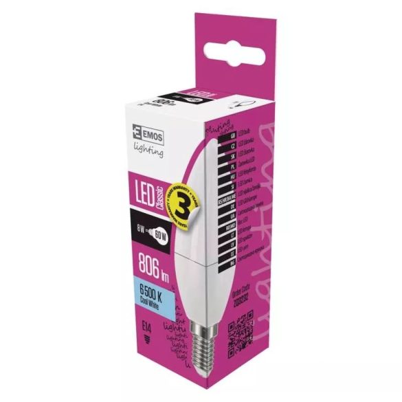 EMOS Classic LED izzó gyertya E14 8W 806lm hideg fehér ZQ3232