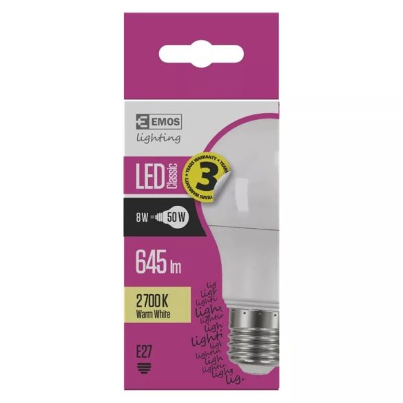 EMOS Classic LED izzó A60 E27 8W 645lm meleg fehér ZQ5130