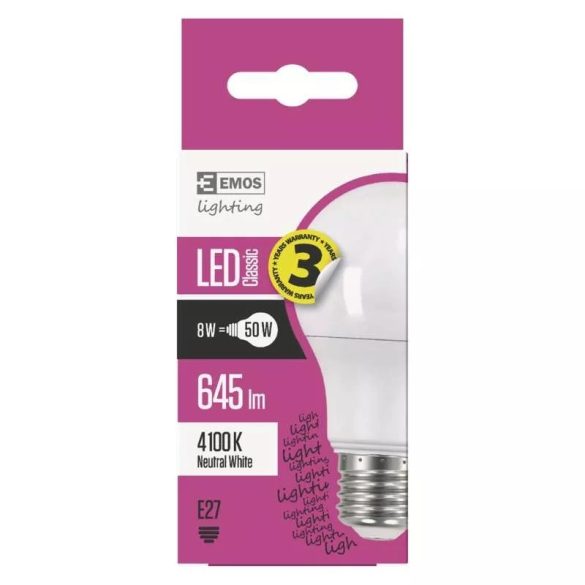 EMOS Classic LED izzó A60 E27 7,3W 645lm természetes fehér ZQ5131