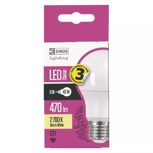 EMOS Classic LED izzó A60 E27 4W 470lm meleg fehér ZQ5E21