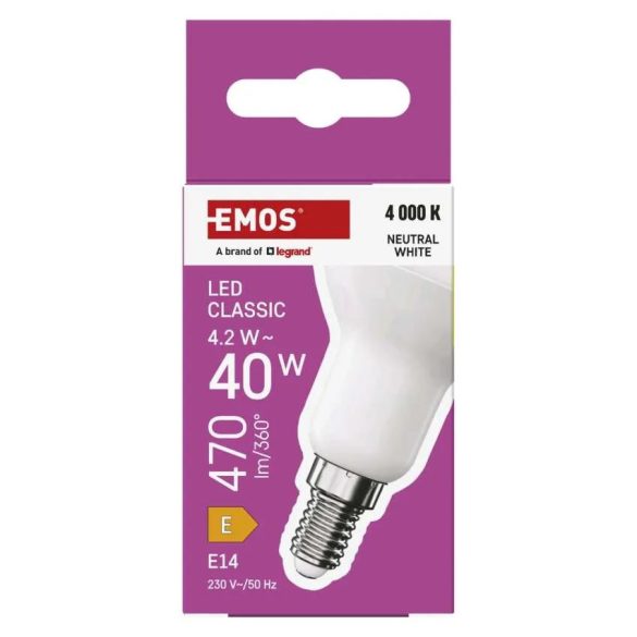 EMOS Classic LED izzó R50 / E14 / 4,2W / 470lm természetes fehér ZQ7E23