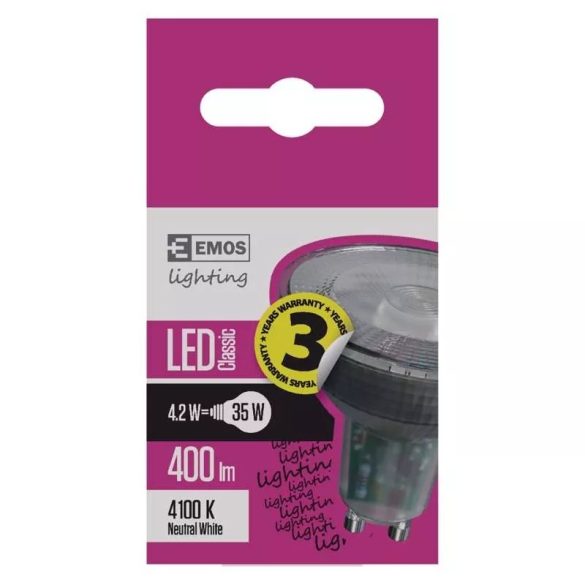 EMOS Classic LED izzó MR16 GU10 4.2W 400lm természetes fehér ZQ8334