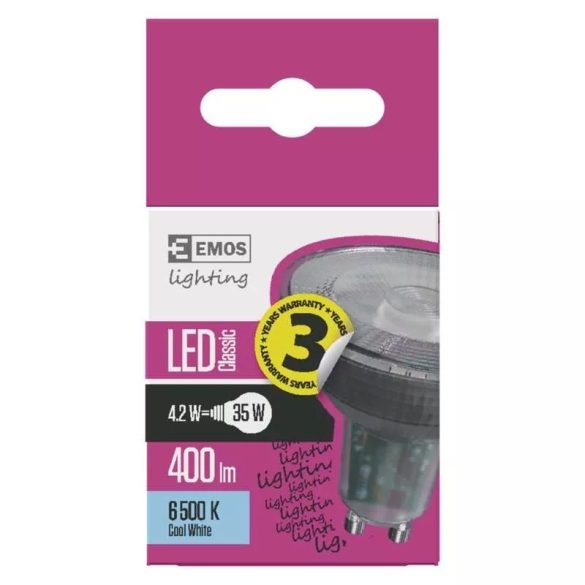 EMOS Classic LED izzó MR16 GU10 4.2W 400lm hideg fehér ZQ8335