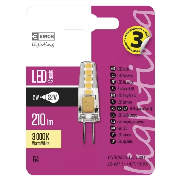 EMOS Classic LED izzó JC G4 1,9W 200lm meleg fehér ZQ8620