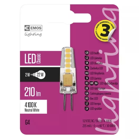 EMOS Classic LED izzó JC G4 1,9W 200lm természetes fehér ZQ8621