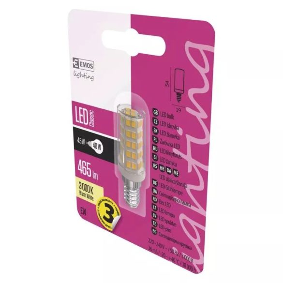 EMOS Classic LED izzó JC 4.5W E14 465lm meleg fehér ZQ9140