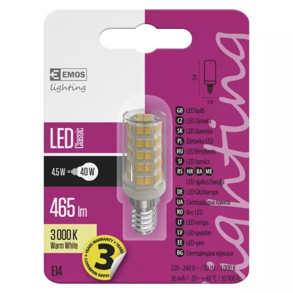 EMOS Classic LED izzó JC 4.5W E14 465lm meleg fehér ZQ9140
