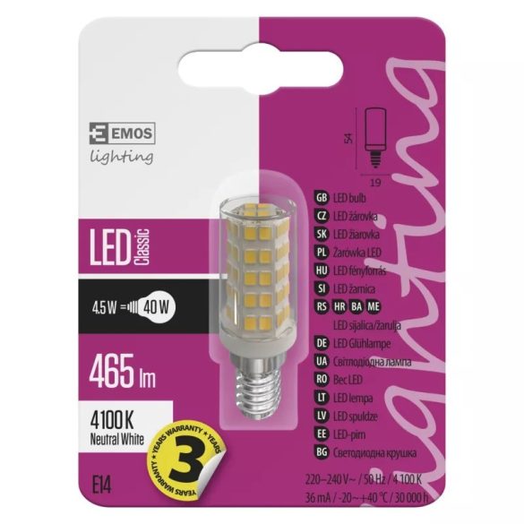 EMOS Classic LED izzó JC E14 4.5W 465lm természetes fehér ZQ9141