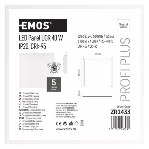 EMOS LED PANEL BEÉPÍTHETŐ 40 W NW IP20 UGR CRI>95 ZR1433