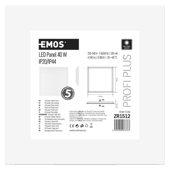 EMOS LED panel beépíthetö 40W 4000lm IP20/IP44 természetes fehér ZR1512