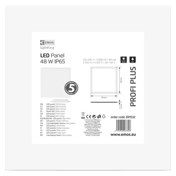 EMOS Profi Plus LED panel beépíthető 48W 4500lm IP65 term. fehér ZR1532