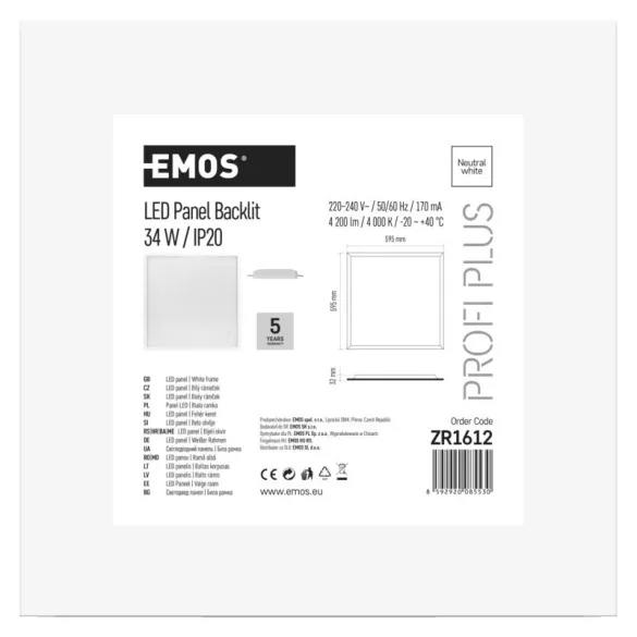 EMOS LED panel beépíthető 34W 4200lm IP20 természetes fehér ZR1612