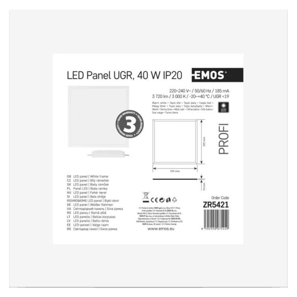 EMOS Profi LED panel beépíthető 40W 3720lm IP20 UGR meleg fehér ZR5421