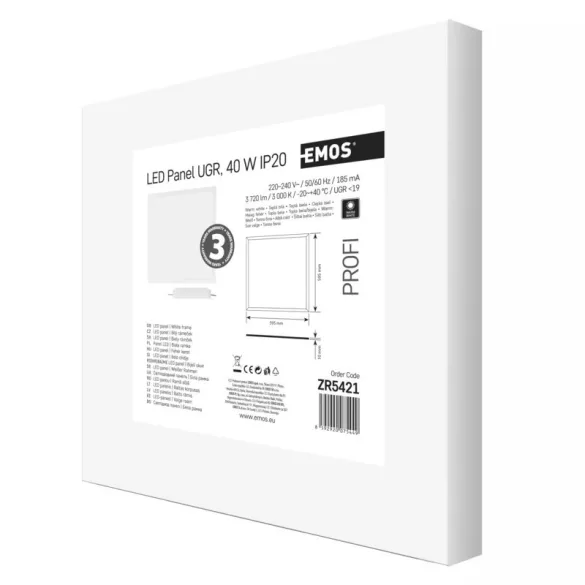 EMOS Profi LED panel beépíthető 40W 3720lm IP20 UGR meleg fehér ZR5421