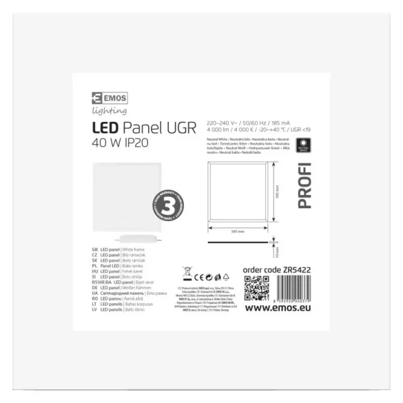 EMOS Profi LED panel beépíthető 40W 4400lm IP20 UGR természetes fehér ZR5422