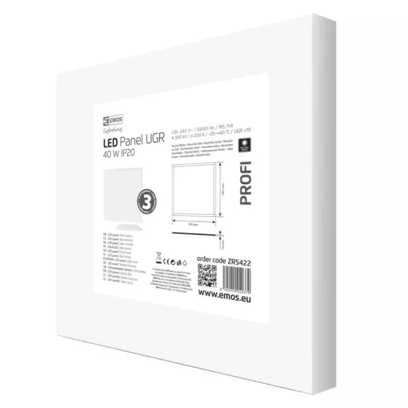 EMOS Profi LED panel beépíthető 40W 4400lm IP20 UGR természetes fehér ZR5422