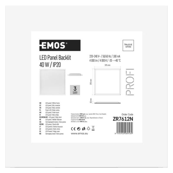 EMOS Profi LED panel beépíthető 40W 4000lm IP20 természetes fehér ZR7612N