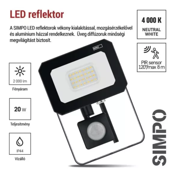 EMOS LED REFLEKTOR SIMPO 20W 2000LM IP44 NW PIR ZS2323