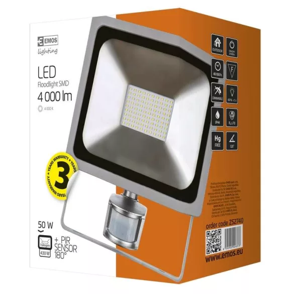 EMOS LED REFLEKTOR 50W PIR PROFI NW ZS2740