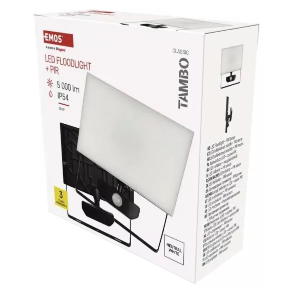 LED REFLEKTOR TAMBO 50W 5000 LM PIR(mozgásérzégelő), ZS2942