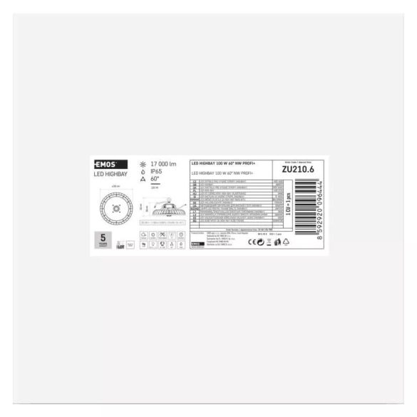 EMOS LED HIGHBAY ipari mennyezeti lámpa PROFI PLUS 100W IP65 60° ZU210.6