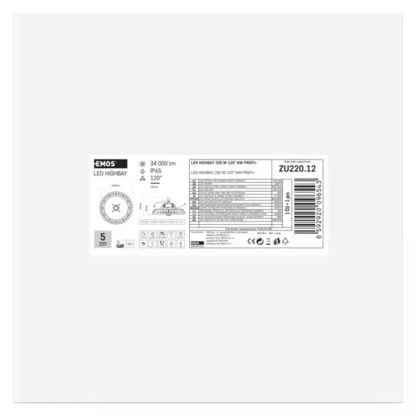 EMOS LED HIGHBAY ipari mennyezeti lámpa PROFI PLUS 200W IP65 120° ZU220.12