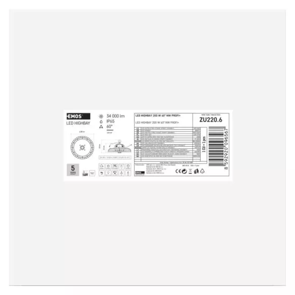 EMOS LED HIGHBAY ipari mennyezeti lámpa PROFI PLUS 200W IP65 60° ZU220.6