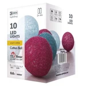 EMOS HOME DECO fényfüzér CÉRNALABDA TAVASZ 1M, 10LED, 2xAA, időzítő, ZY1965