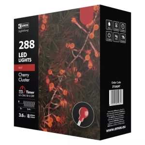 KARÁCSONYI FÉNYF CHERRY SÜNI 2.4M 288LED IP44 IDŐZÍTŐ PIROS ZY2029T