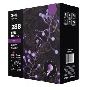 KARÁCSONYI FÉNYF CHERRY SÜNI 2.4M 288LED IP44 IDŐZÍTŐ LILA ZY2030T