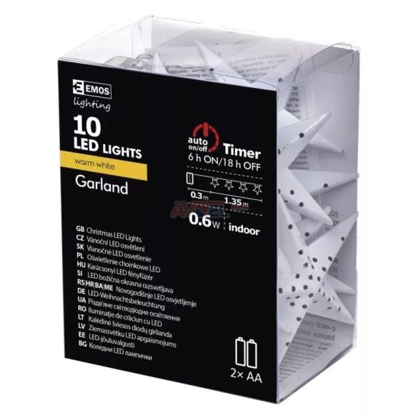 EMOS Karácsonyi Fényforrás 3D csillag 10LED 2×AA időzítő meleg fehér ZY2064