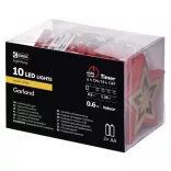 KARÁCSONYI FÉNYFŰZÉR PIROS/NATÚR CSILLAG 10LED 2×AA IDŐZ. MELEG FEHÉR ZY2071