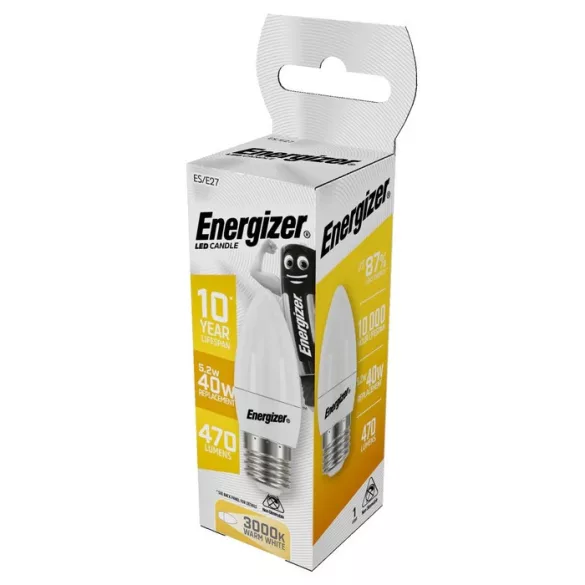 ENERGIZER LED GYERTYA E27 4,9W 470lumen (40W) meleg fehér WW 3000K