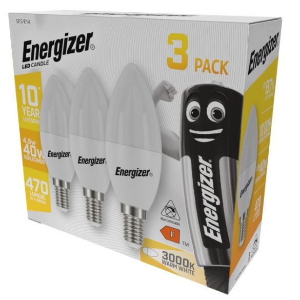 ENERGIZER LED GYERTYA E14 4,9W 470lumen (40W) meleg fehér WW 3000K 3DB-OS DOBOZ