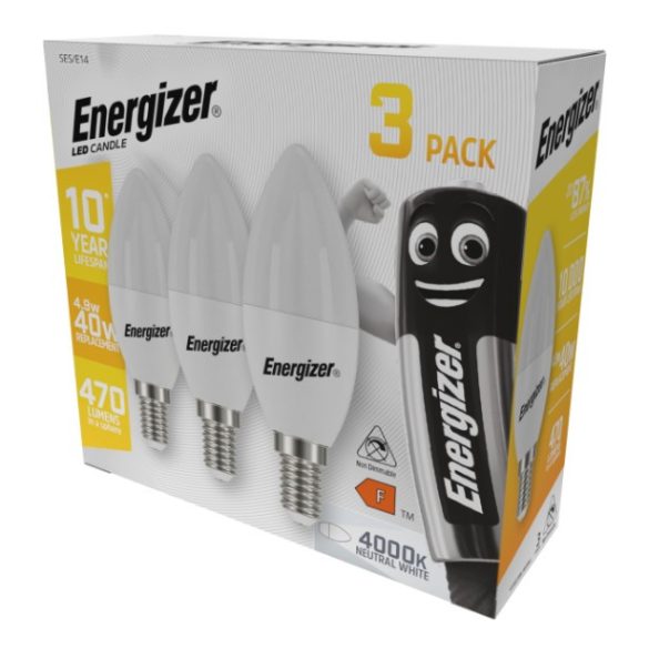 ENERGIZER LED GYERTYA E14 4,9W 470lumen (40W) term. fehér NW 4000K 3DB-OS DOBOZ