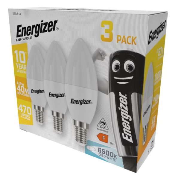 ENERGIZER LED GYERTYA E14 4,9W 470lumen (40W) hideg fehér CW 6500K 3DB-OS DOBOZ