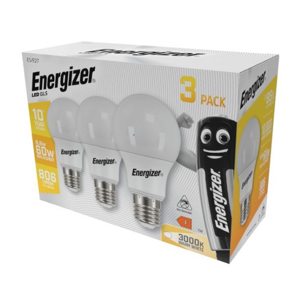 ENERGIZER LED GLOBE E27 8,8W 806lumen (60W) meleg fehér WW 3000K 3DB-OS DOBOZ