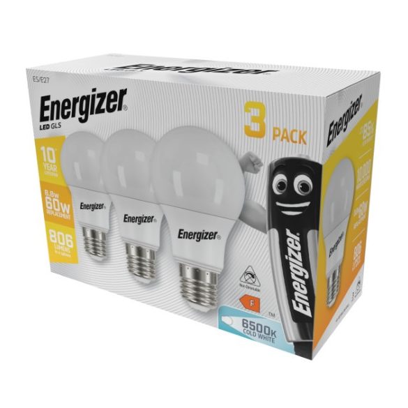 ENERGIZER LED GLOBE E27 8,8W 806lumen (60W) hideg fehér CW 6500K 3DB-OS DOBOZ