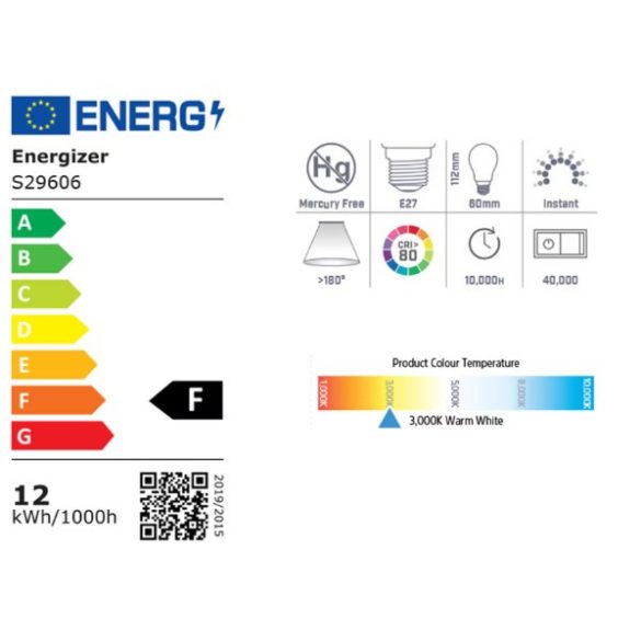 ENERGIZER LED GLOBE E27 11,1W 1050lumen (75W) meleg fehér WW 3000K 3DB-OS DOBOZ
