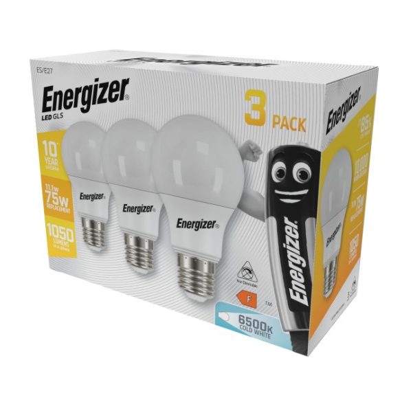 ENERGIZER LED GLOBE E27 11,1W 1050lumen (75W) hideg fehér CW 6500K 3DB-OS DOBOZ