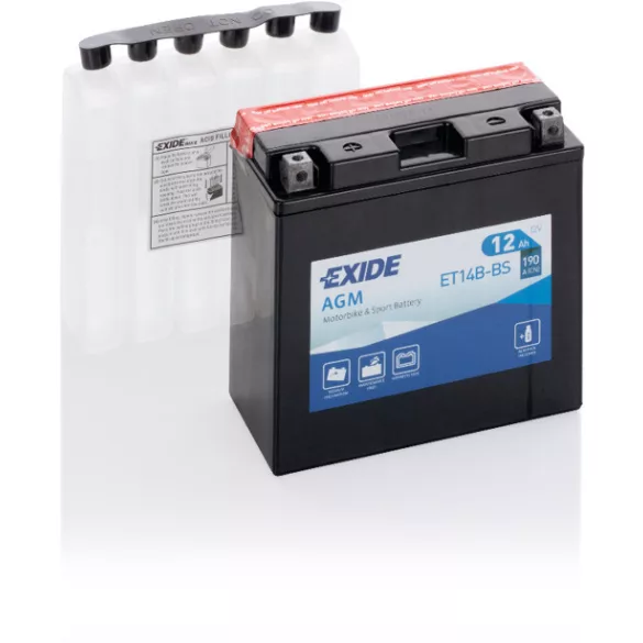 Exide AGM 12Ah 190A Bal+ Motorakkumulátor (ET14B-BS)