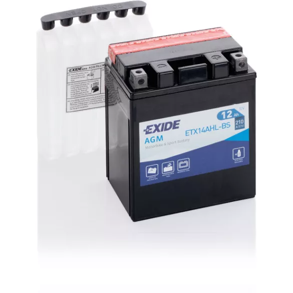 Exide AGM 12Ah 210A Jobb+ Motorakkumulátor (ETX14AHLBS)