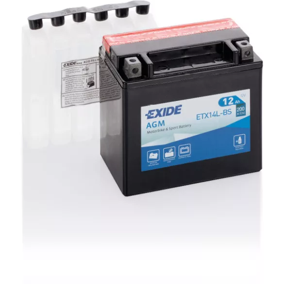 Exide AGM 12Ah 200A Jobb+ Motorakkumulátor (ETX14L-BS)