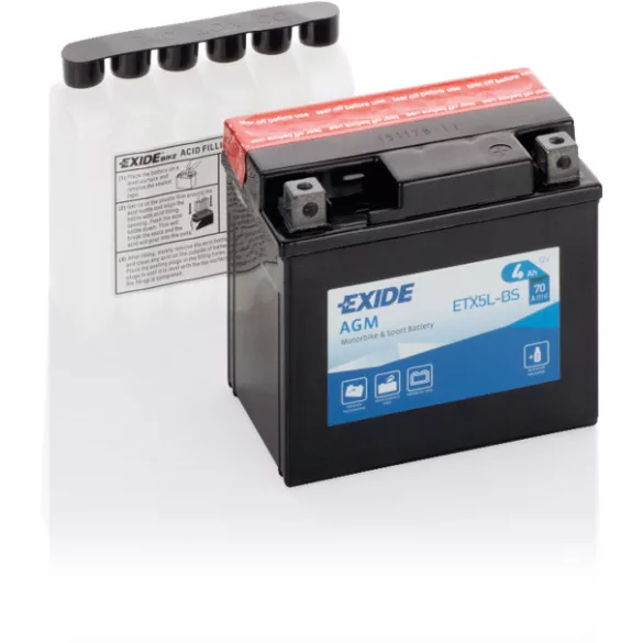 Exide AGM 4Ah 70A Jobb+ Motorakkumulátor (ETX5L-BS)