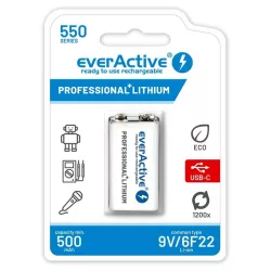 everActive 9V-os Li-ion akku 550mAh/7,4V  USB-C