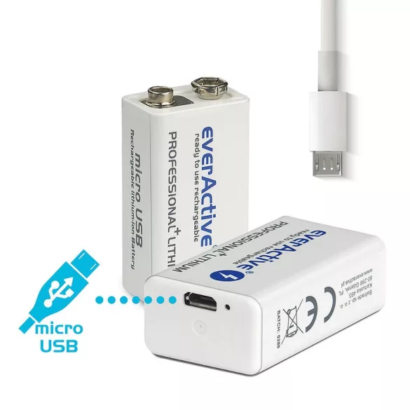 everActive 9V-os Li-ion akku 550mAh/7,4V  USB-C