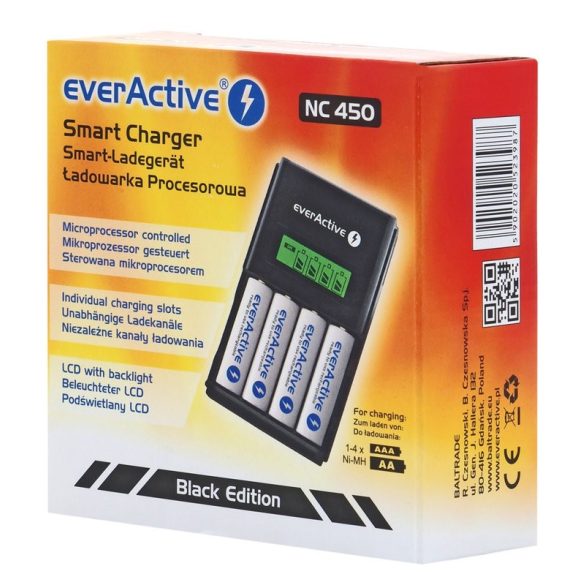 everActive NC450 BLACK 4 csatornás akkutöltő AA/AAA