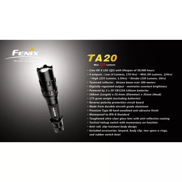 Fenix TA20 elemlámpa LED 2xCR123 elem 225 lumen